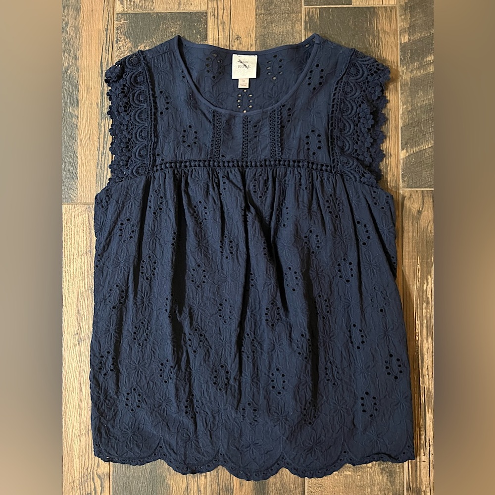 Knox Rose Medium Eyelet Detail Navy Top